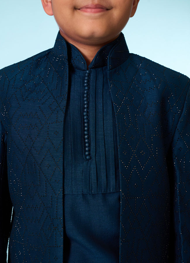 Manyavar Boys Teal Blue Indo Western Ensemble