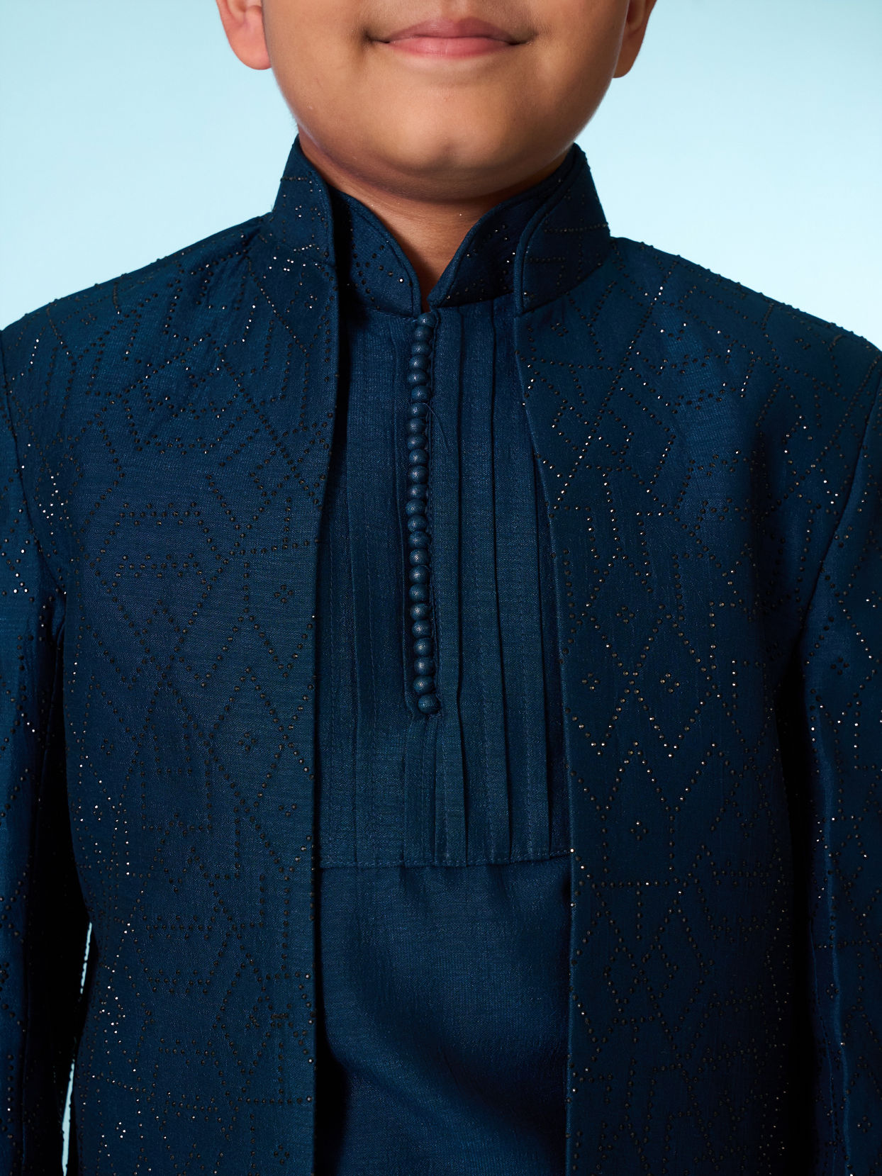 Manyavar Boys Teal Blue Indo Western Ensemble