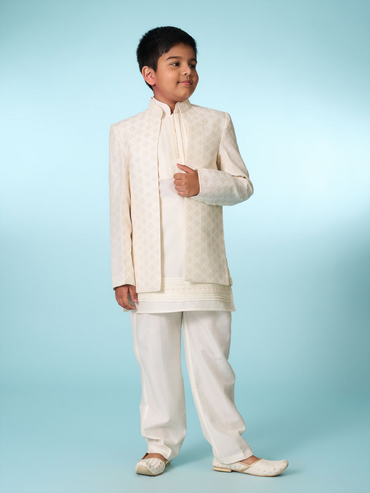 Manyavar Boys Cream Indo Western Ensemble