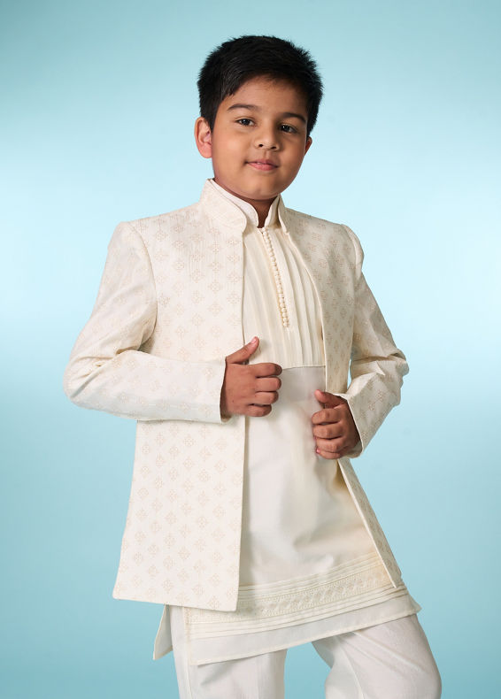 Manyavar Boys Cream Indo Western Ensemble