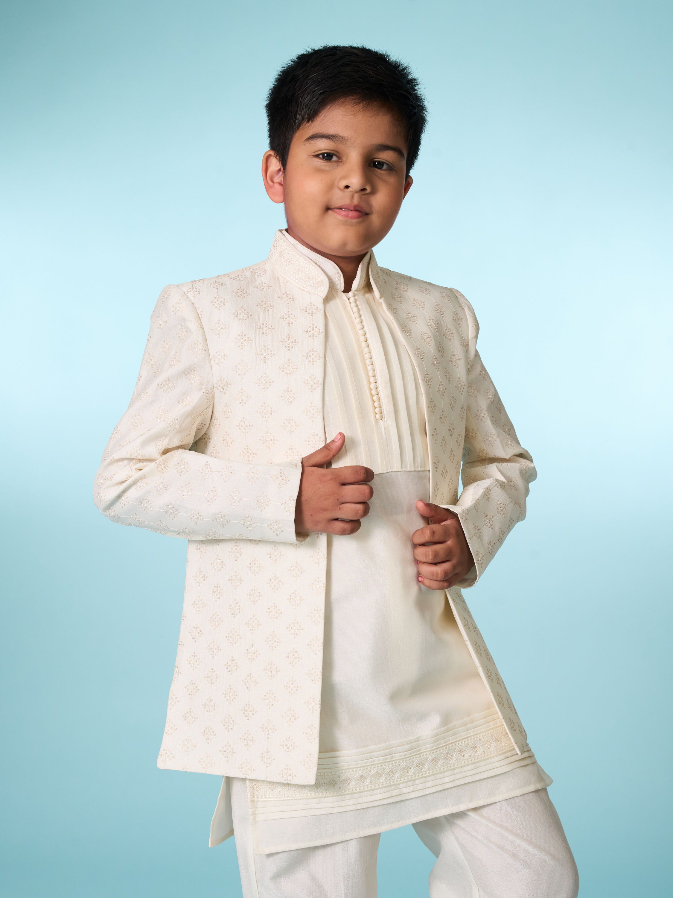 Manyavar Boys Cream Indo Western Ensemble