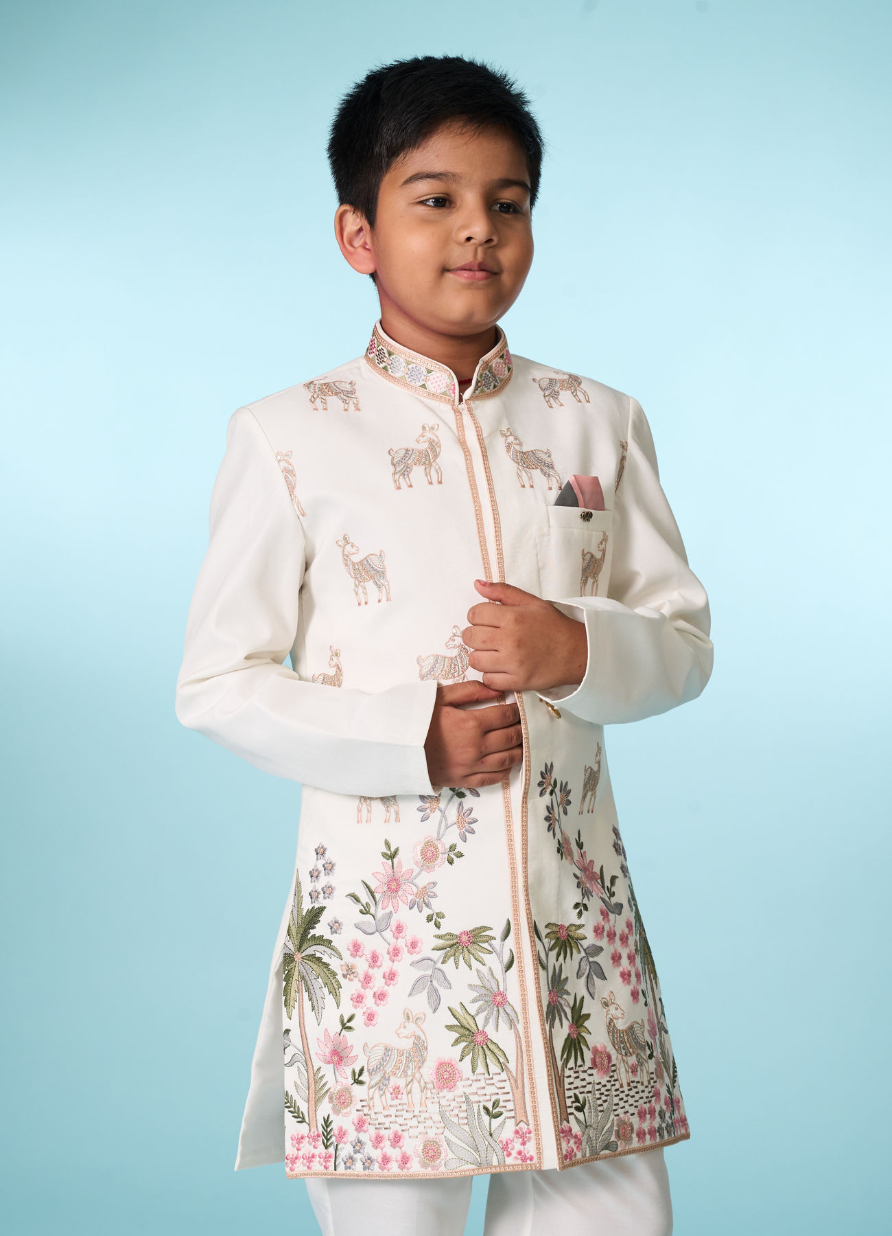 Manyavar Boys Warm White Indo Western Set