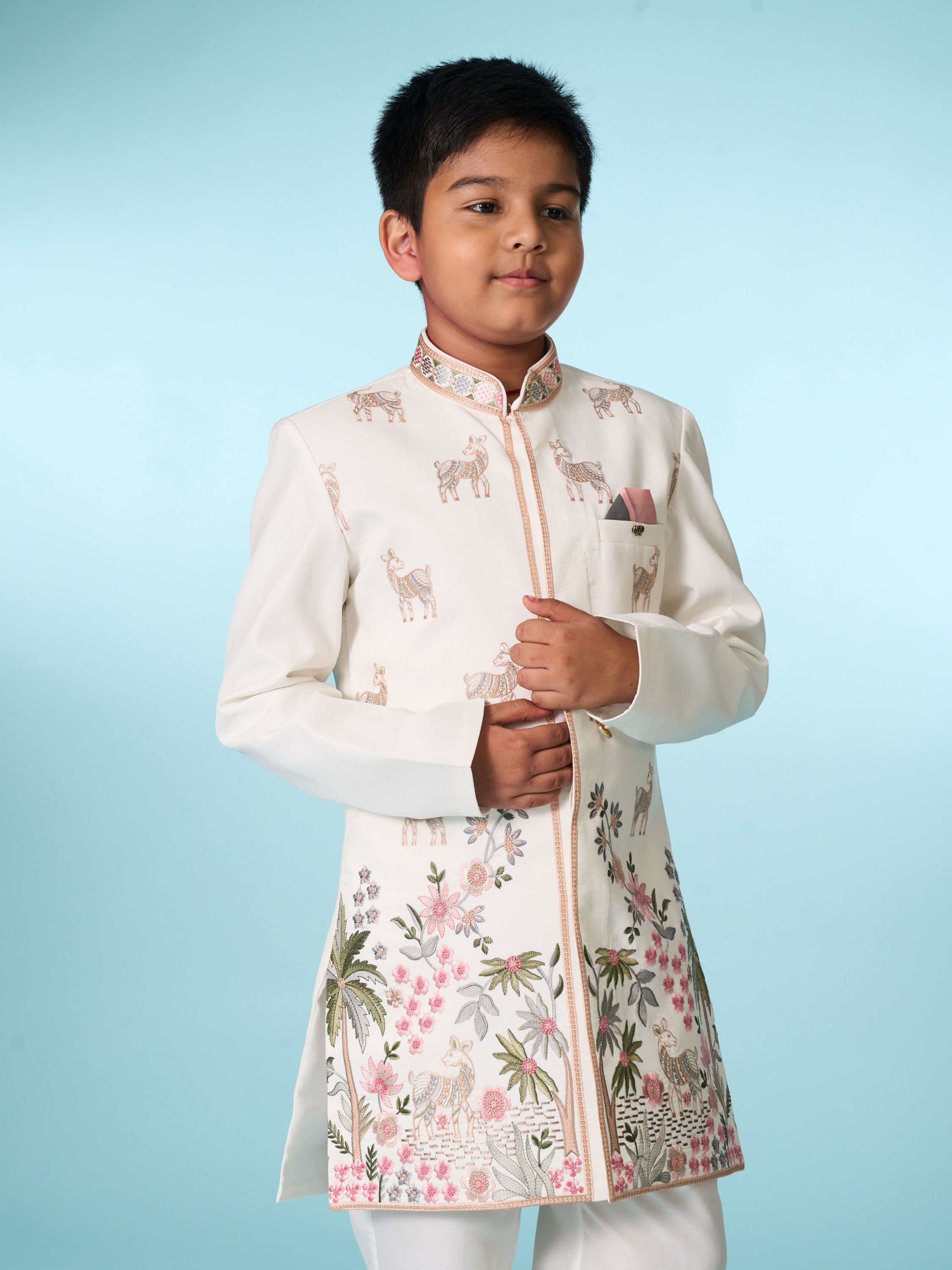 Manyavar Boys Warm White Indo Western Set