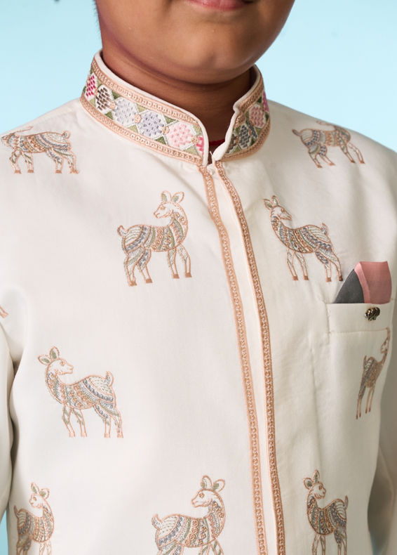 Manyavar Boys Warm White Indo Western Set