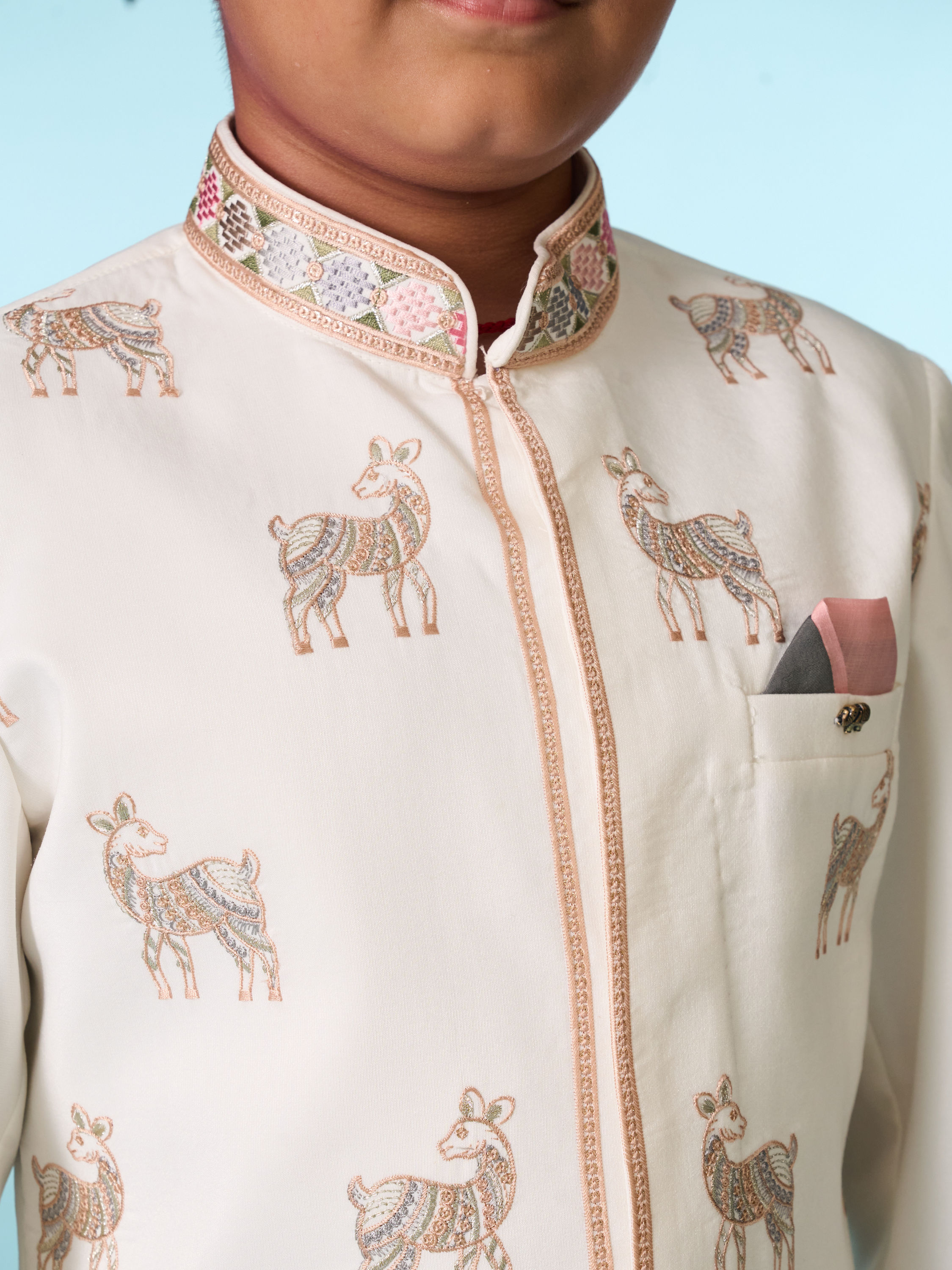 Manyavar Boys Warm White Indo Western Set