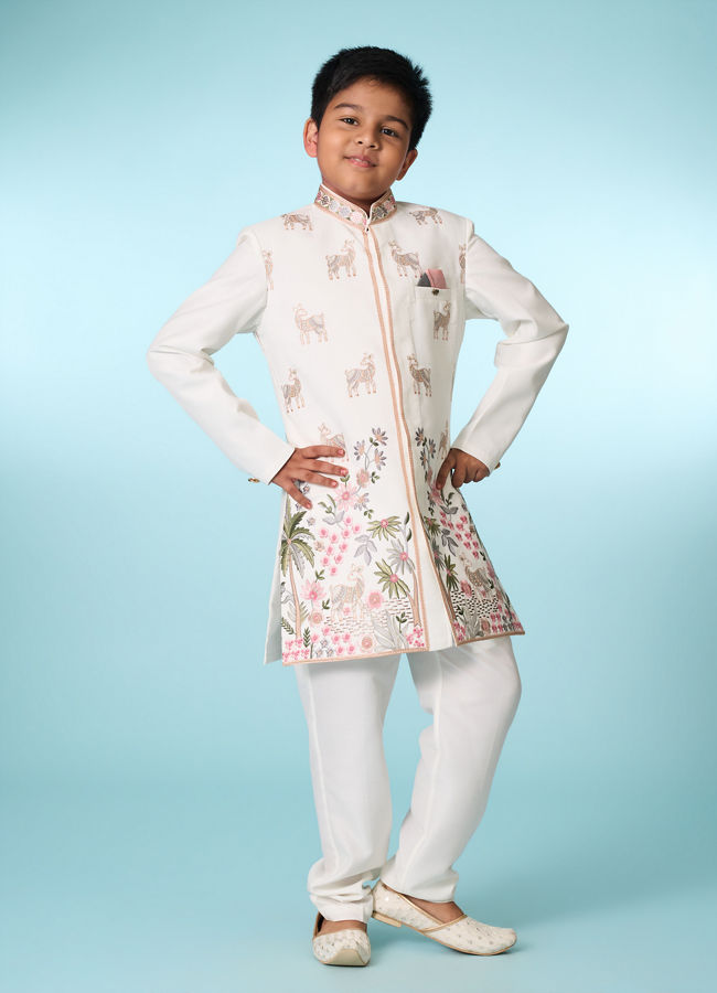 Manyavar Boys Warm White Indo Western Set