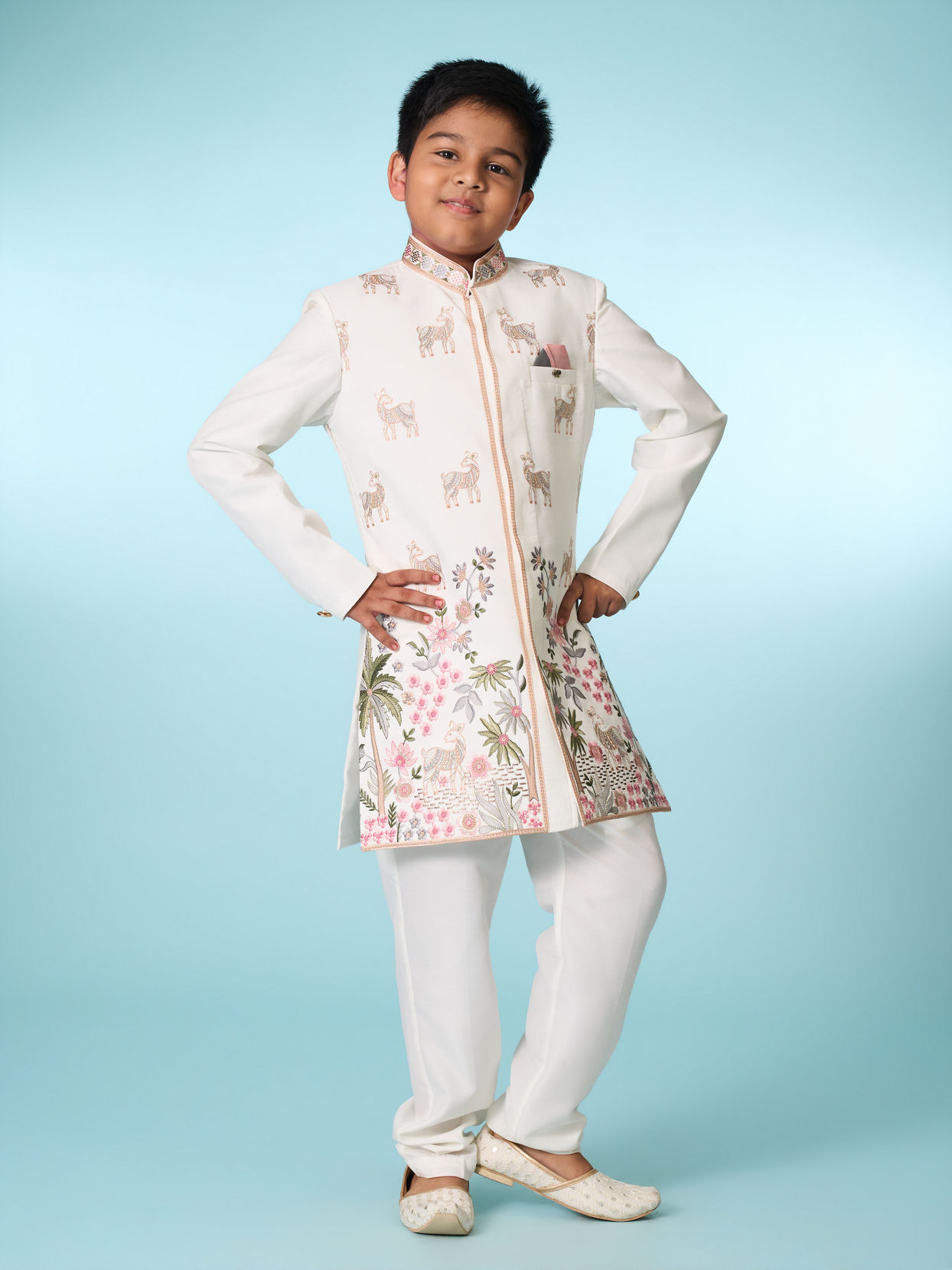 Manyavar Boys Warm White Indo Western Set