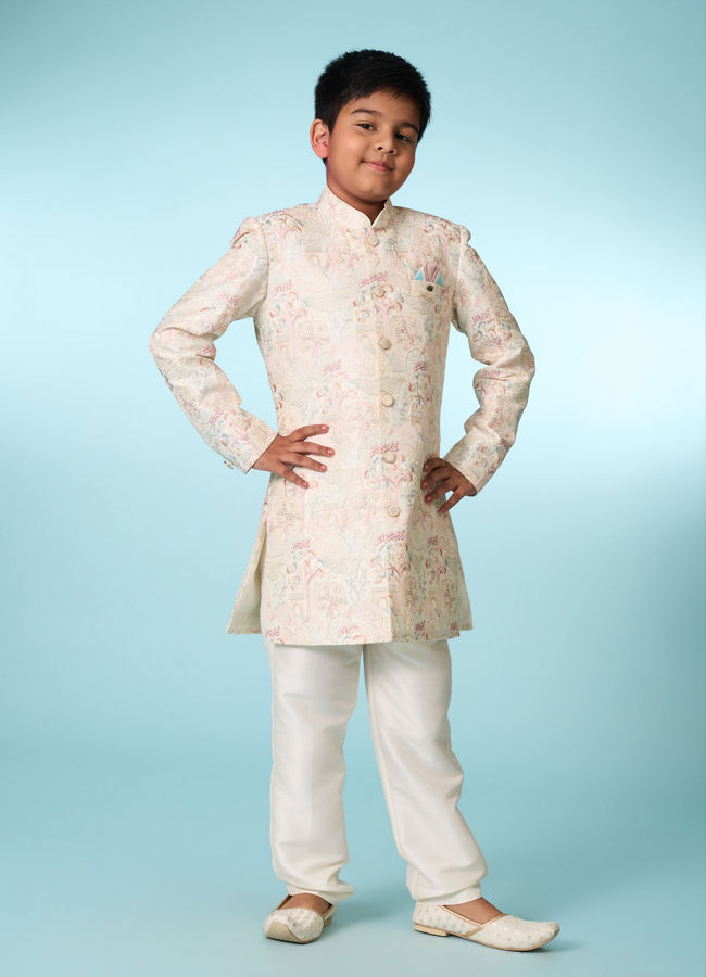 Manyavar Boys Cream Indo Western Ensemble
