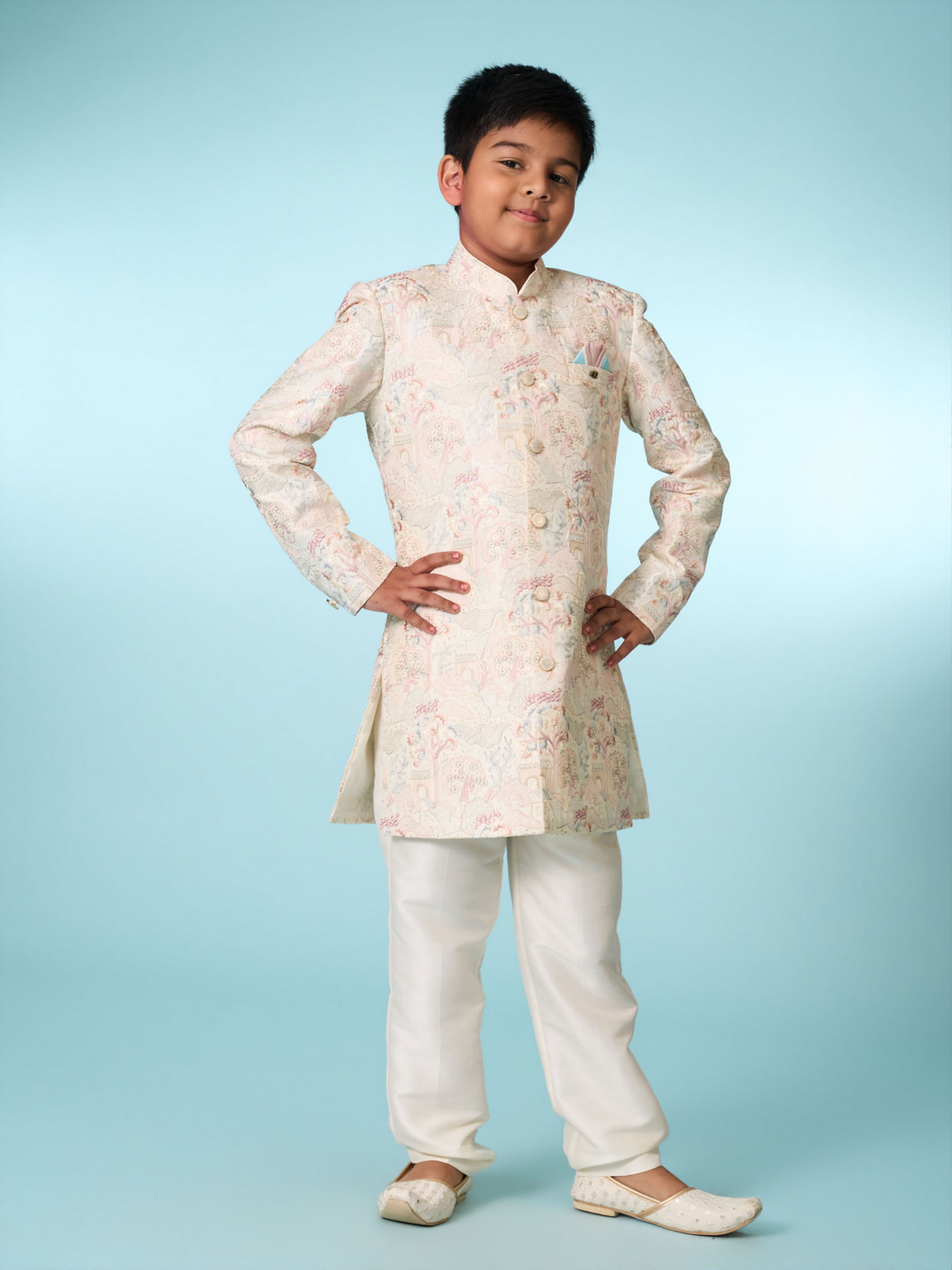 Manyavar Boys Cream Indo Western Ensemble