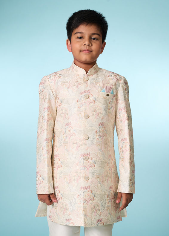 Manyavar Boys Cream Indo Western Ensemble