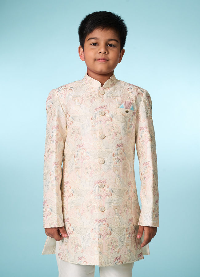 Manyavar Boys Cream Indo Western Ensemble