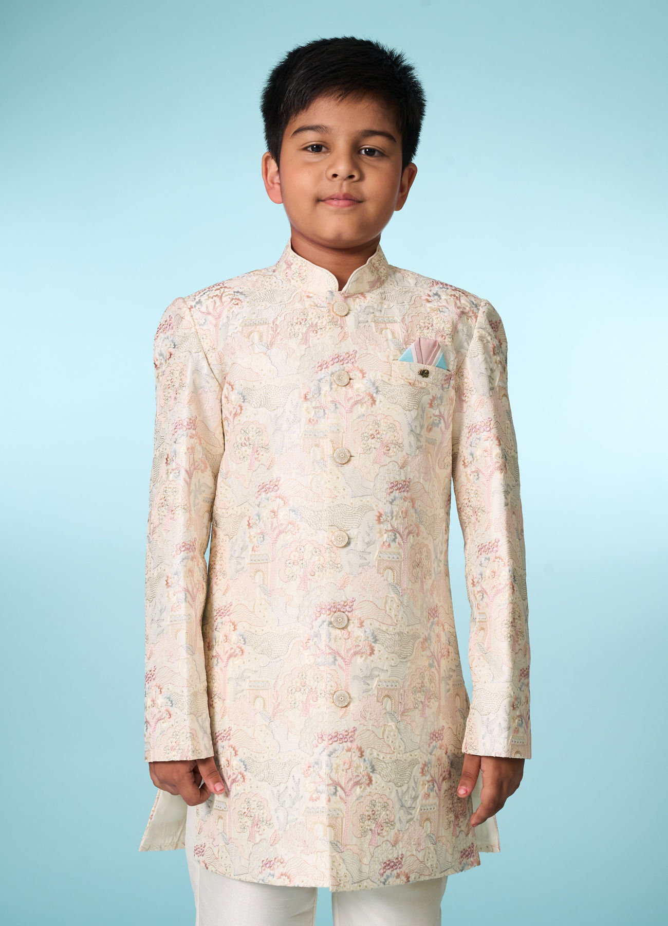 Manyavar Boys Cream Indo Western Ensemble