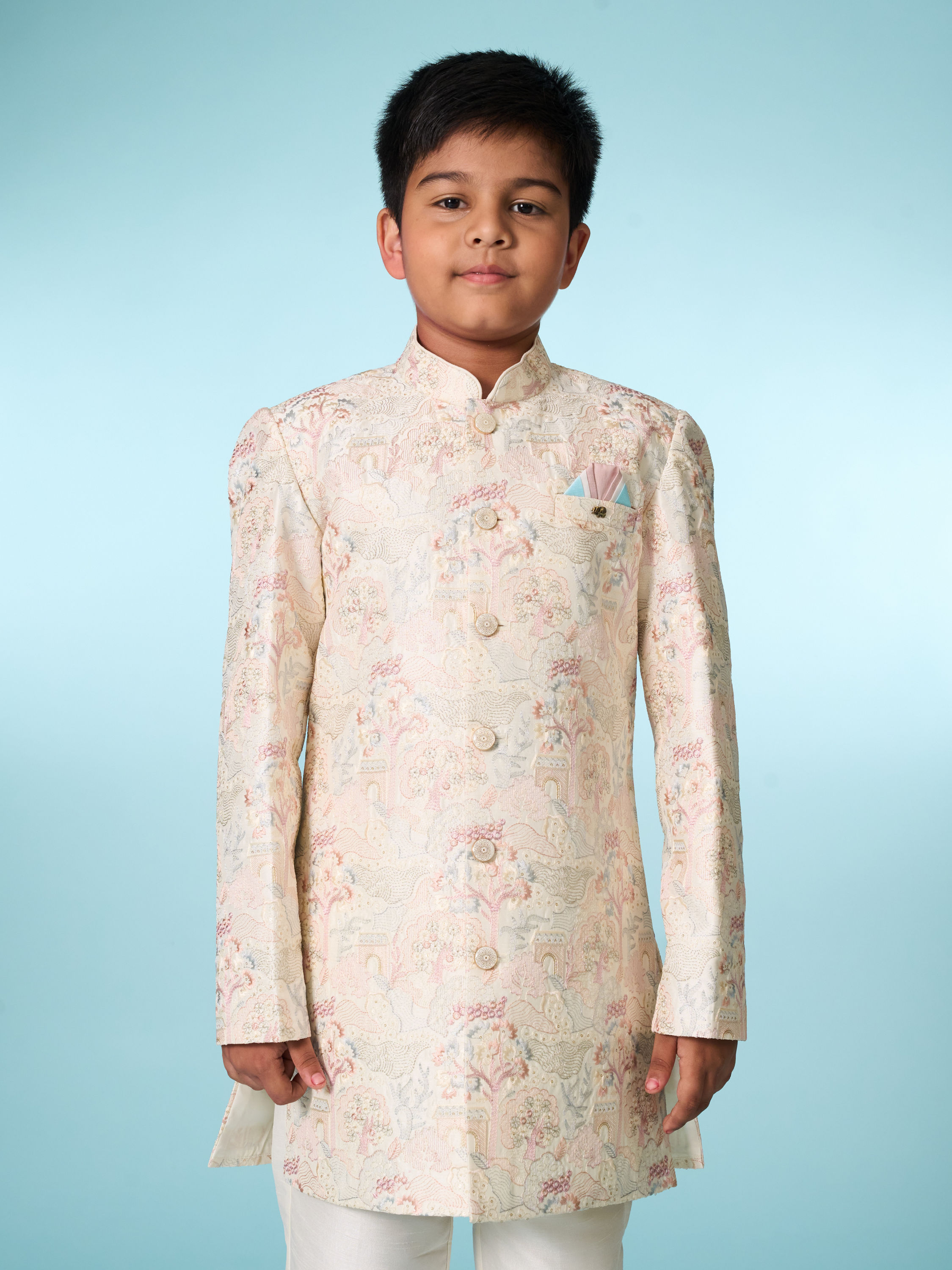 Manyavar Boys Cream Indo Western Ensemble