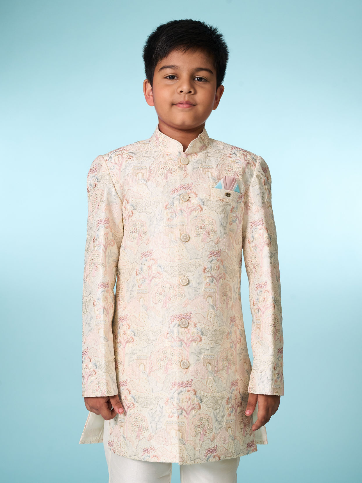 Manyavar Boys Cream Indo Western Ensemble