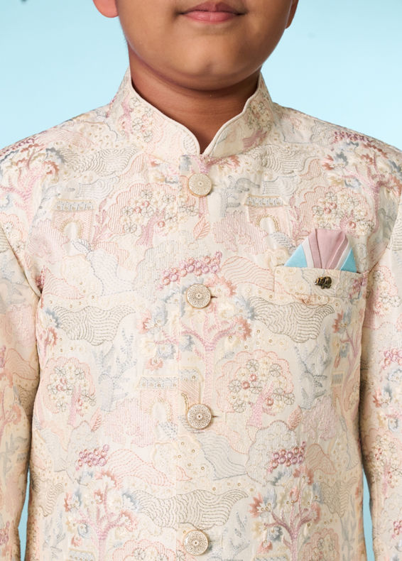 Manyavar Boys Cream Indo Western Ensemble