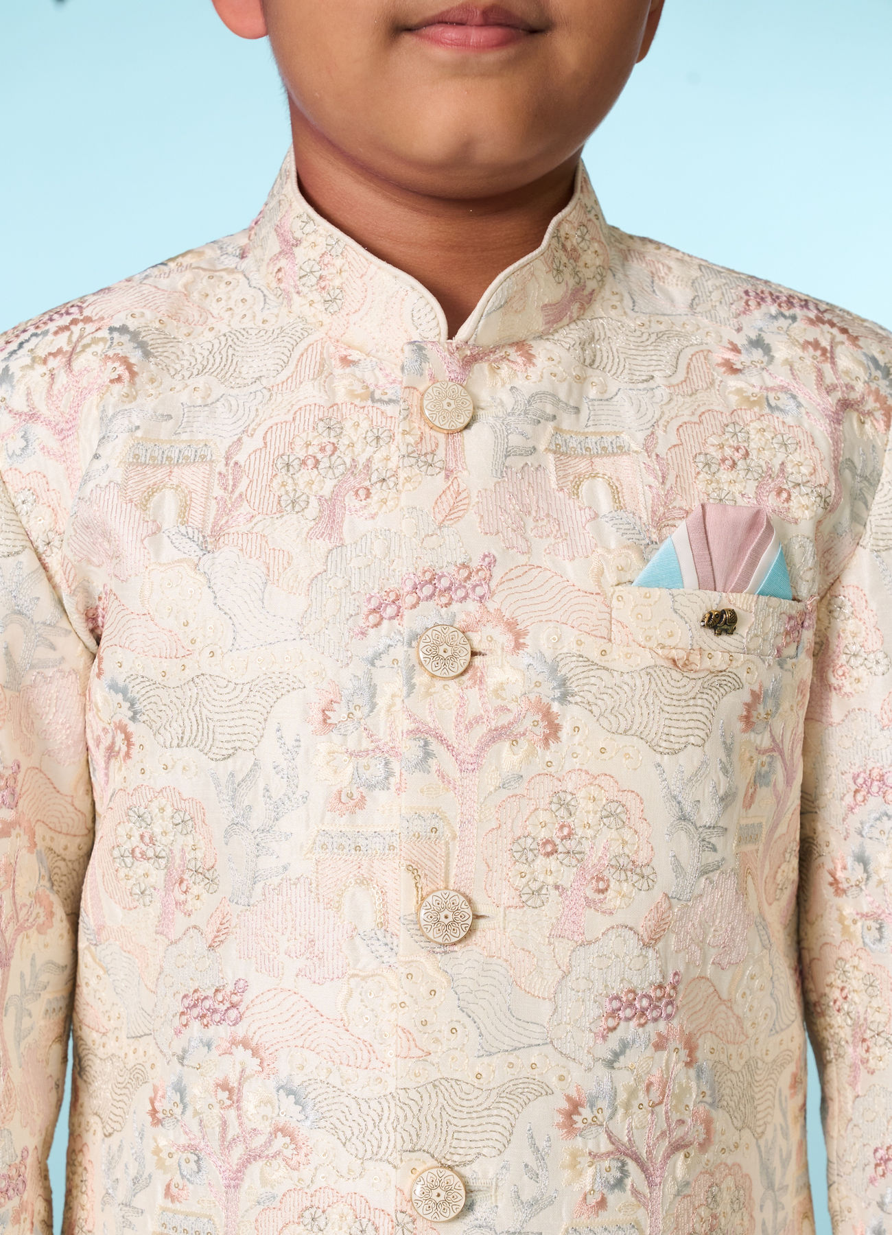 Manyavar Boys Cream Indo Western Ensemble