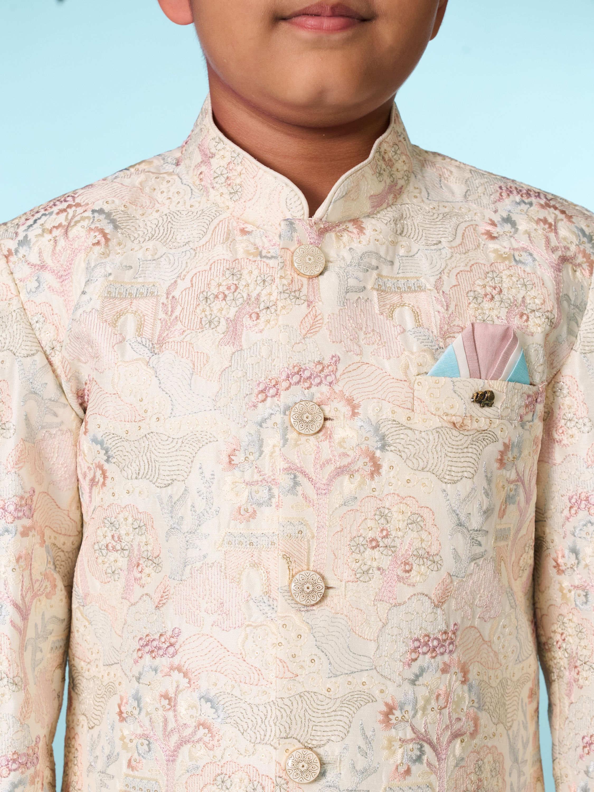 Manyavar Boys Cream Indo Western Ensemble