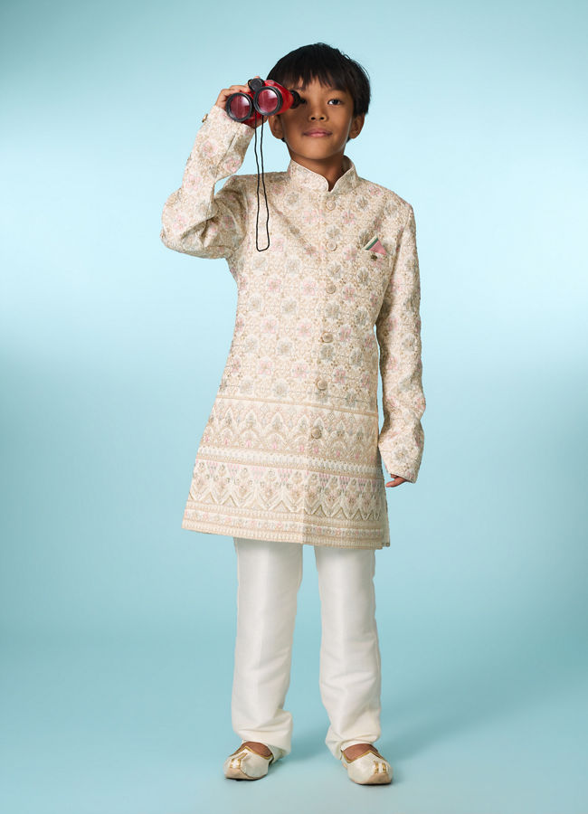 Manyavar Boys Cream Sophisticated Charm Indo Western