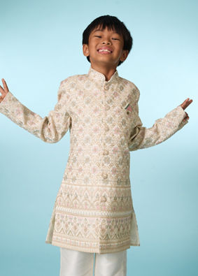 Manyavar Boys Cream Sophisticated Charm Indo Western