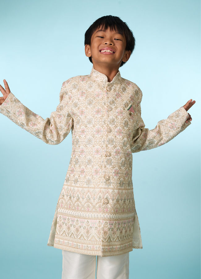 Manyavar Boys Cream Sophisticated Charm Indo Western