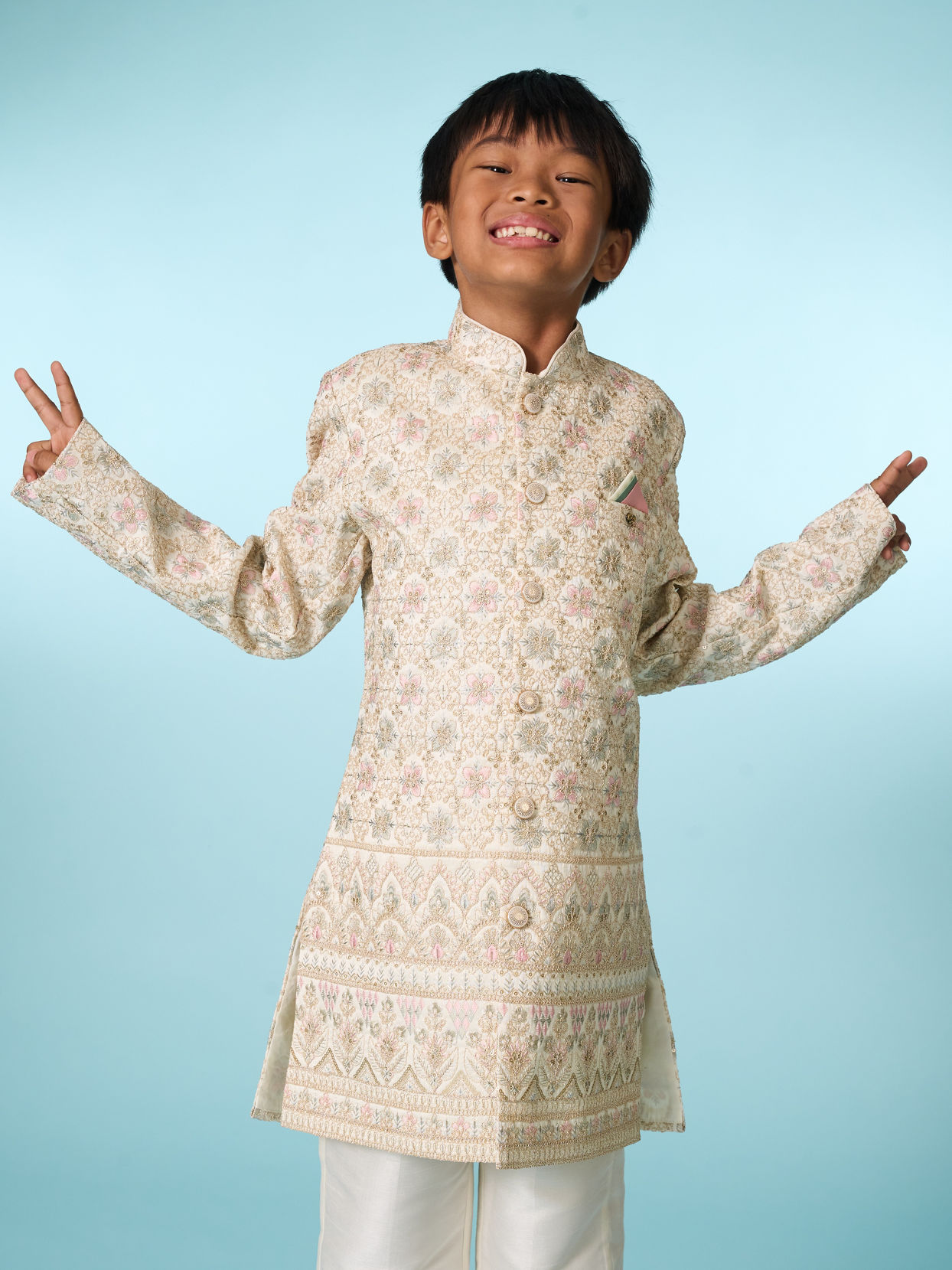 Manyavar Boys Cream Sophisticated Charm Indo Western
