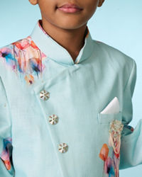 Manyavar Boys Aqua Green Indo Western