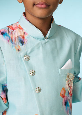 Manyavar Boys Aqua Green Indo Western