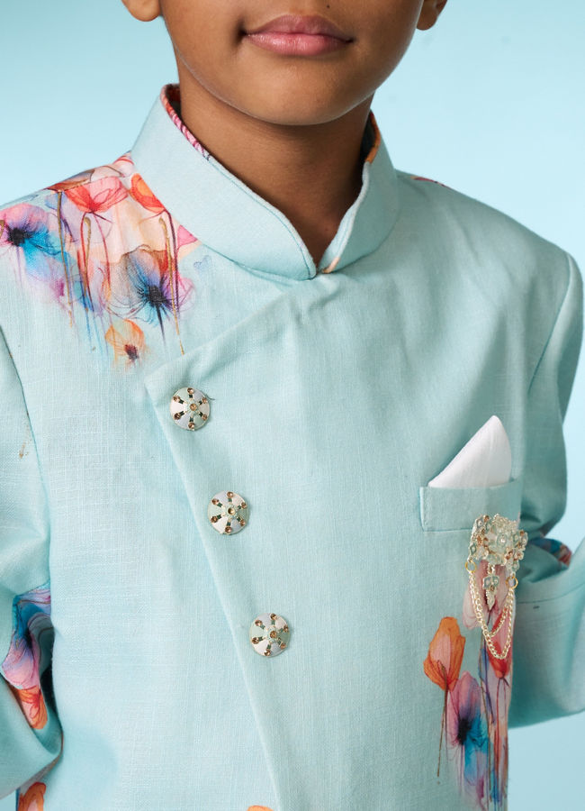 Manyavar Boys Aqua Green Indo Western