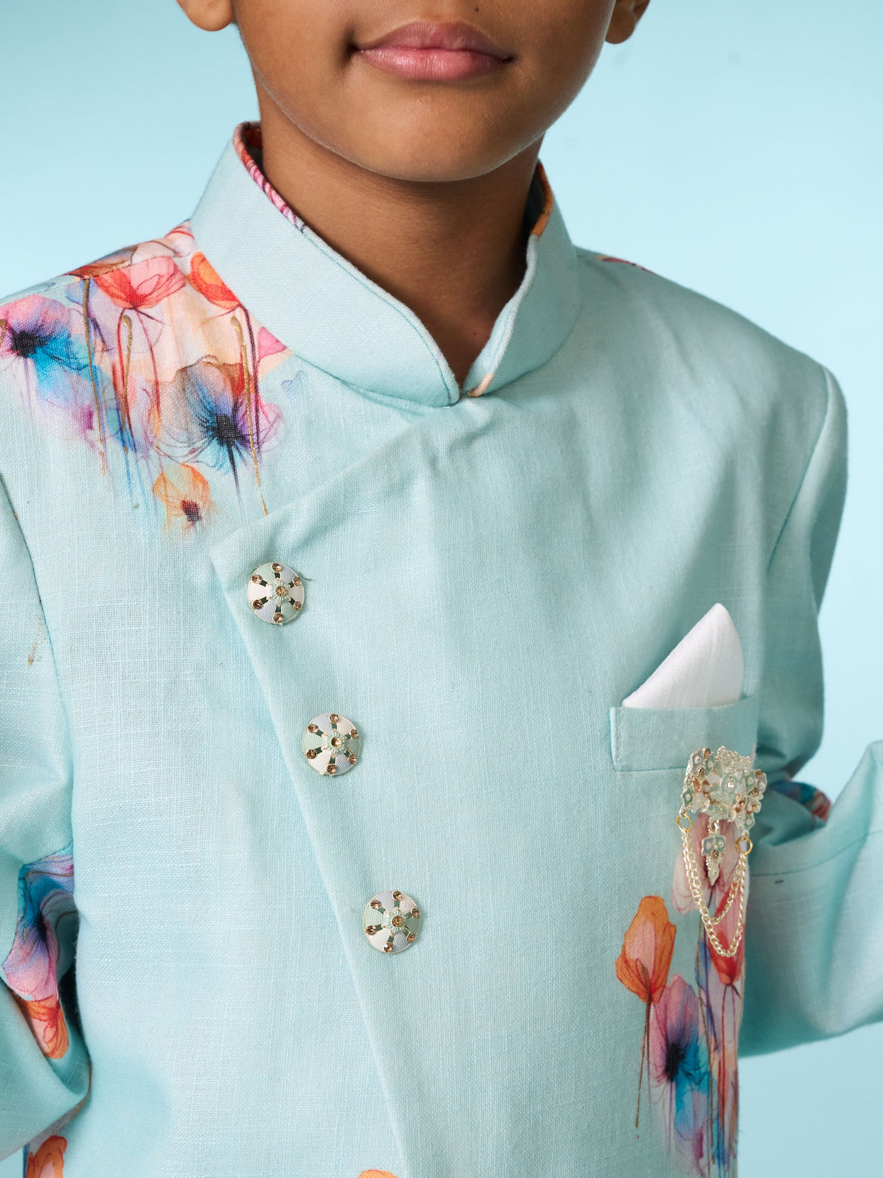 Manyavar Boys Aqua Green Indo Western