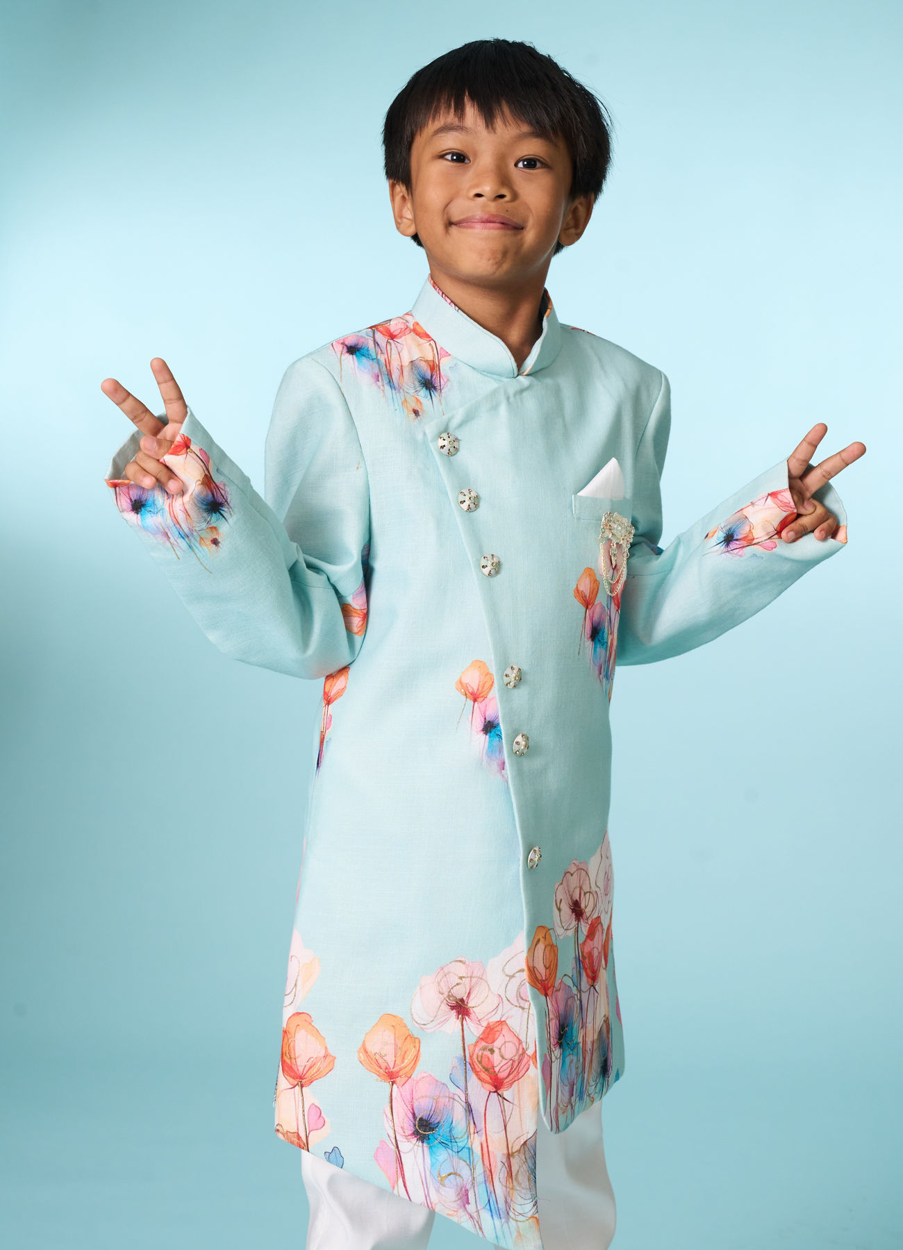 Manyavar Boys Aqua Green Indo Western