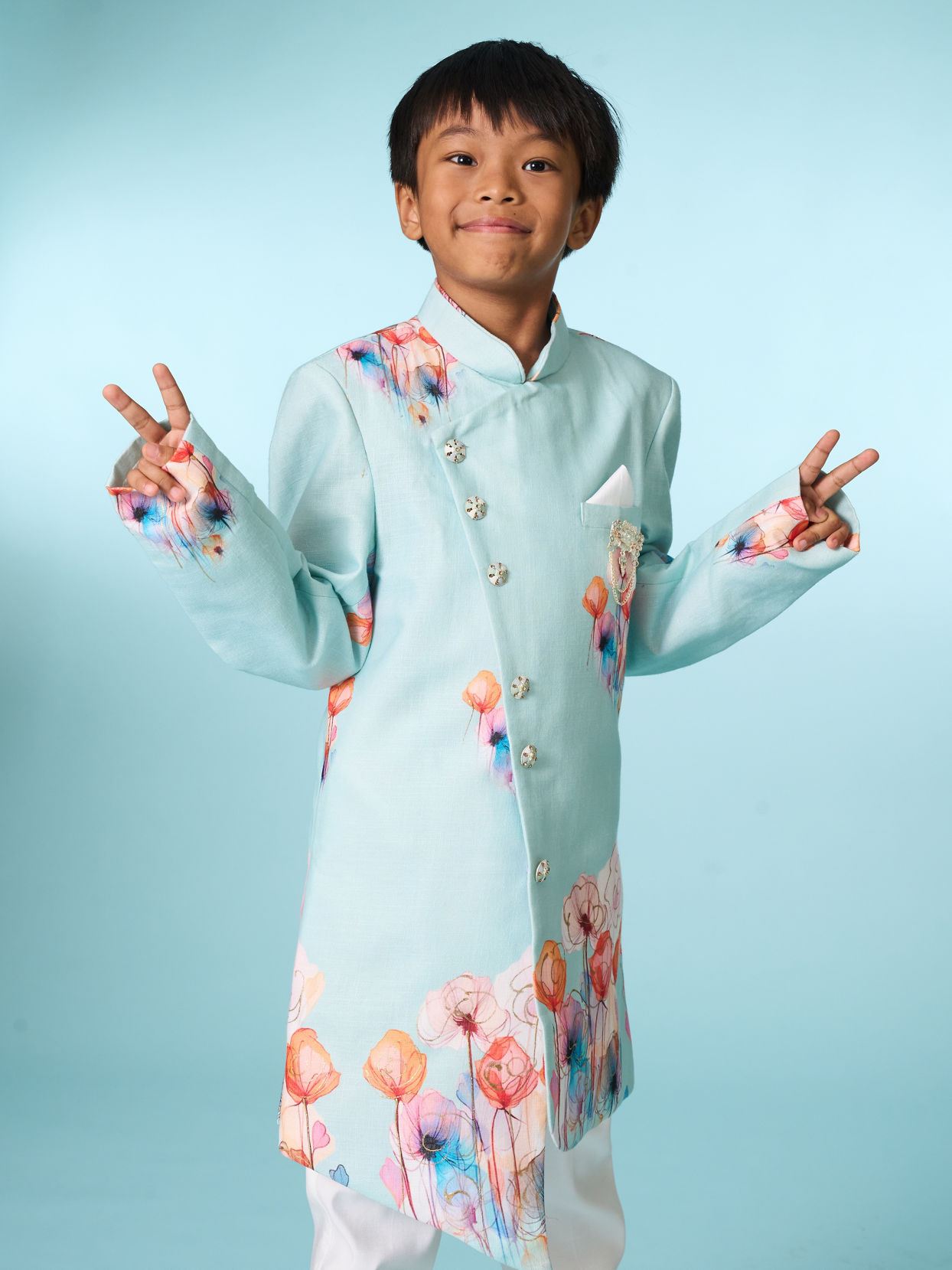 Manyavar Boys Aqua Green Indo Western