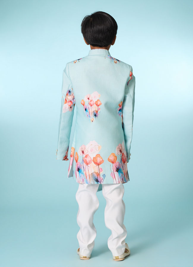 Manyavar Boys Aqua Green Indo Western