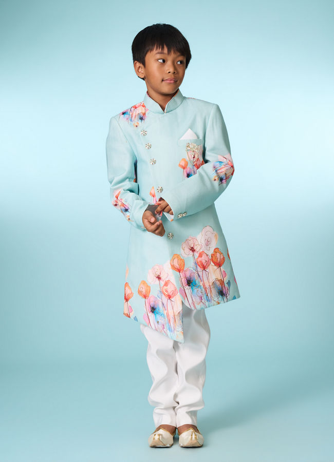 Manyavar Boys Aqua Green Indo Western