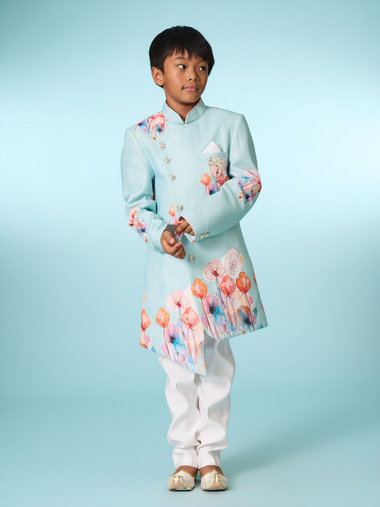 Manyavar Boys Aqua Green Indo Western