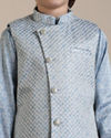 Manyavar Boys Boys Light Blue Diamond Patterned Angrakha Style Jacket Set image number 1