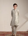 alt message - Manyavar Boys Boys Pistachio Floral and Diamond Patterned Jacket Set image number 2