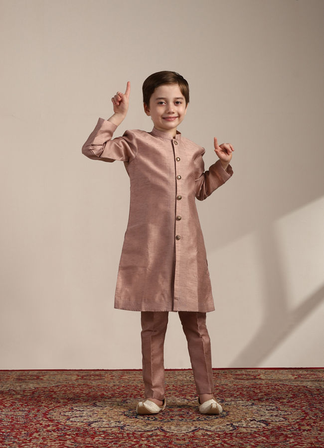 Manyavar Boys Boys Rose Gold Pintuck Detailed Jacket Set