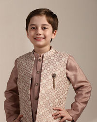 Manyavar Boys Boys Rose Gold Pintuck Detailed Jacket Set