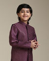 Manyavar Boys Boys Damson Purple Lattice Patterned Jacket Set with Sequin Work