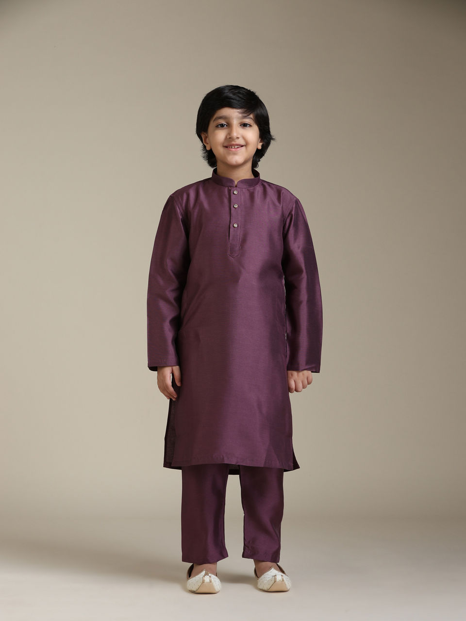 Manyavar Boys Boys Damson Purple Lattice Patterned Jacket Set with Sequin Work