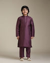 Manyavar Boys Boys Damson Purple Lattice Patterned Jacket Set with Sequin Work