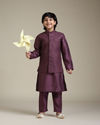 Manyavar Boys Boys Damson Purple Lattice Patterned Jacket Set with Sequin Work