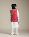 Manyavar Boys Boys Damson Purple Lattice Patterned Jacket Set