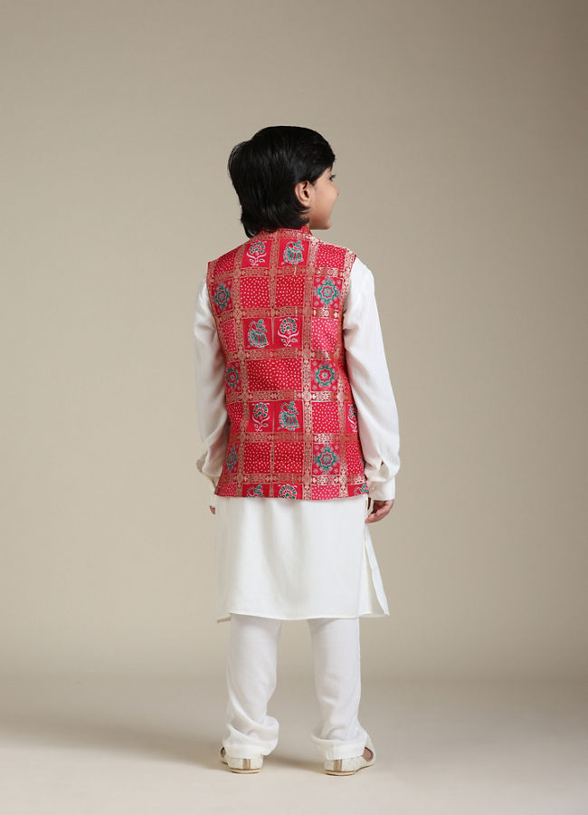 Manyavar Boys Boys Damson Purple Lattice Patterned Jacket Set