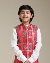 Manyavar Boys Boys Damson Purple Lattice Patterned Jacket Set