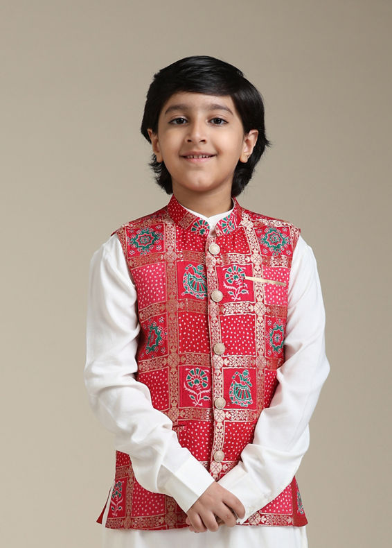 Manyavar Boys Boys Damson Purple Lattice Patterned Jacket Set