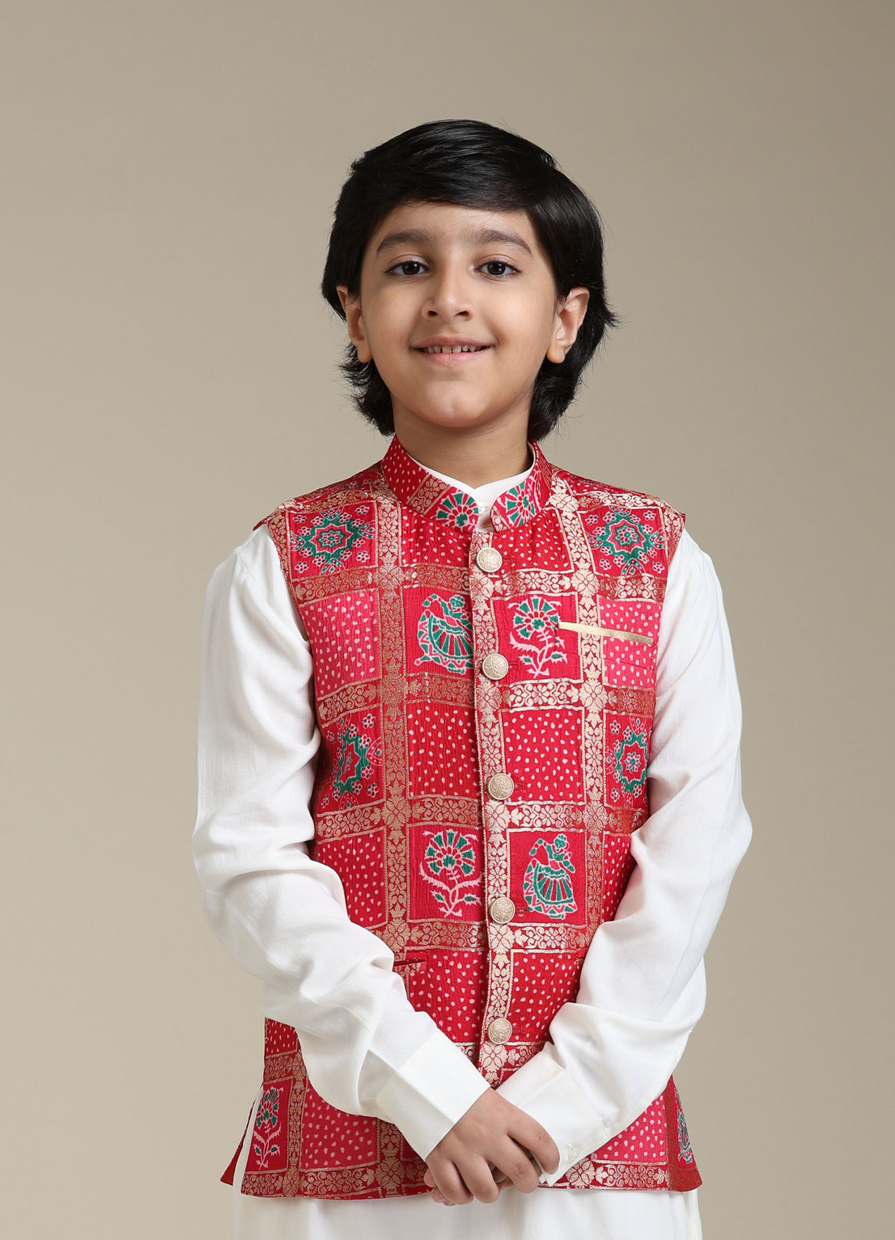 Manyavar Boys Boys Damson Purple Lattice Patterned Jacket Set