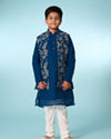 Manyavar Boys Graceful Blue Kurta Jacket Set