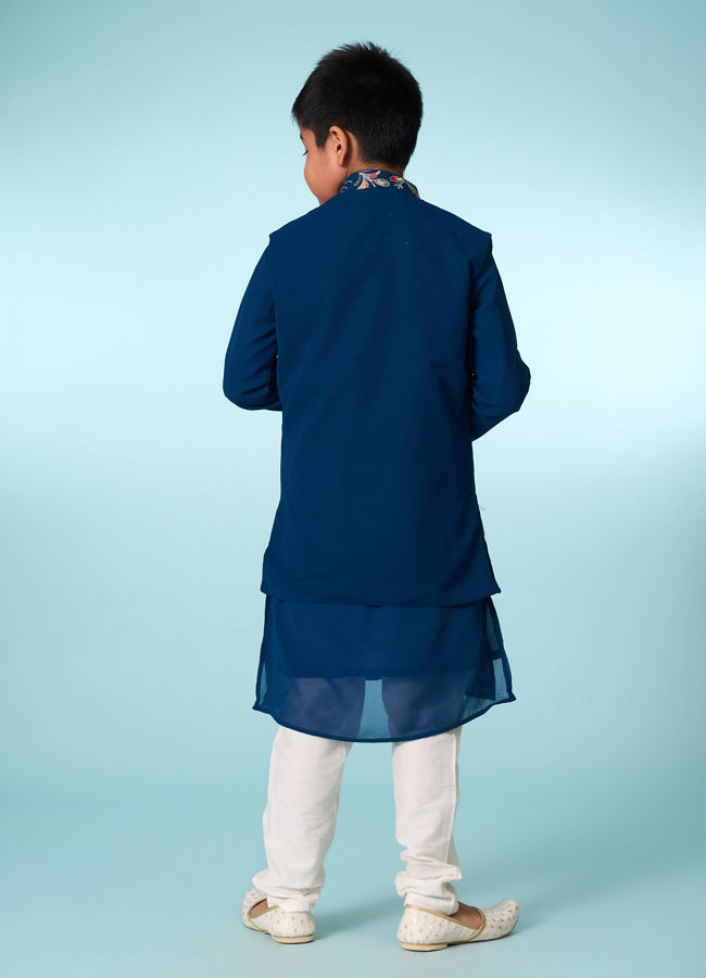 Manyavar Boys Graceful Blue Kurta Jacket Set
