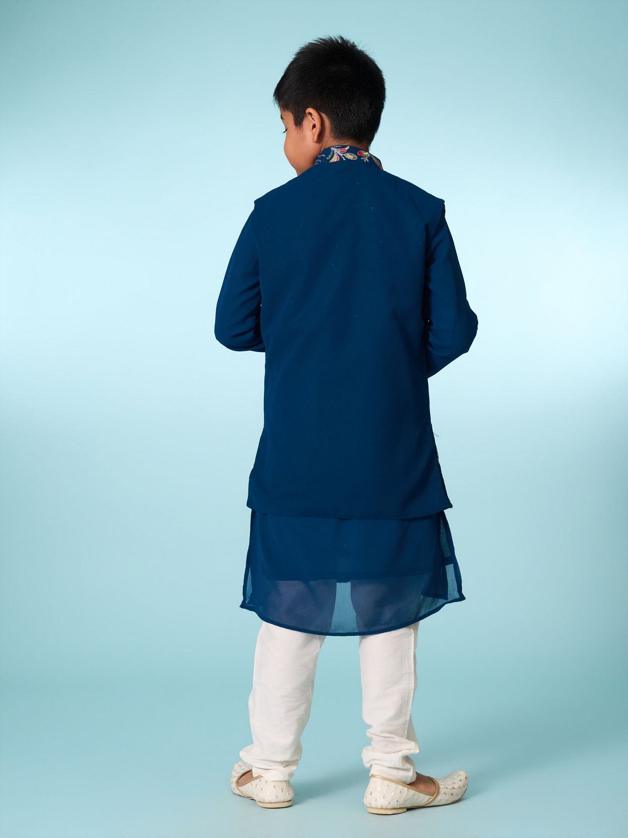 Manyavar Boys Graceful Blue Kurta Jacket Set